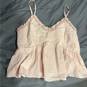 Chic Blush Camisole with Ruffle Trim and pretty design. Size Small